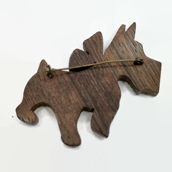 Dog Brooch, 30s - 40s, Scotty Dog, Wood, Glass Eye, Handmade, Vintage, Large, 3" - Picture 2 of 3